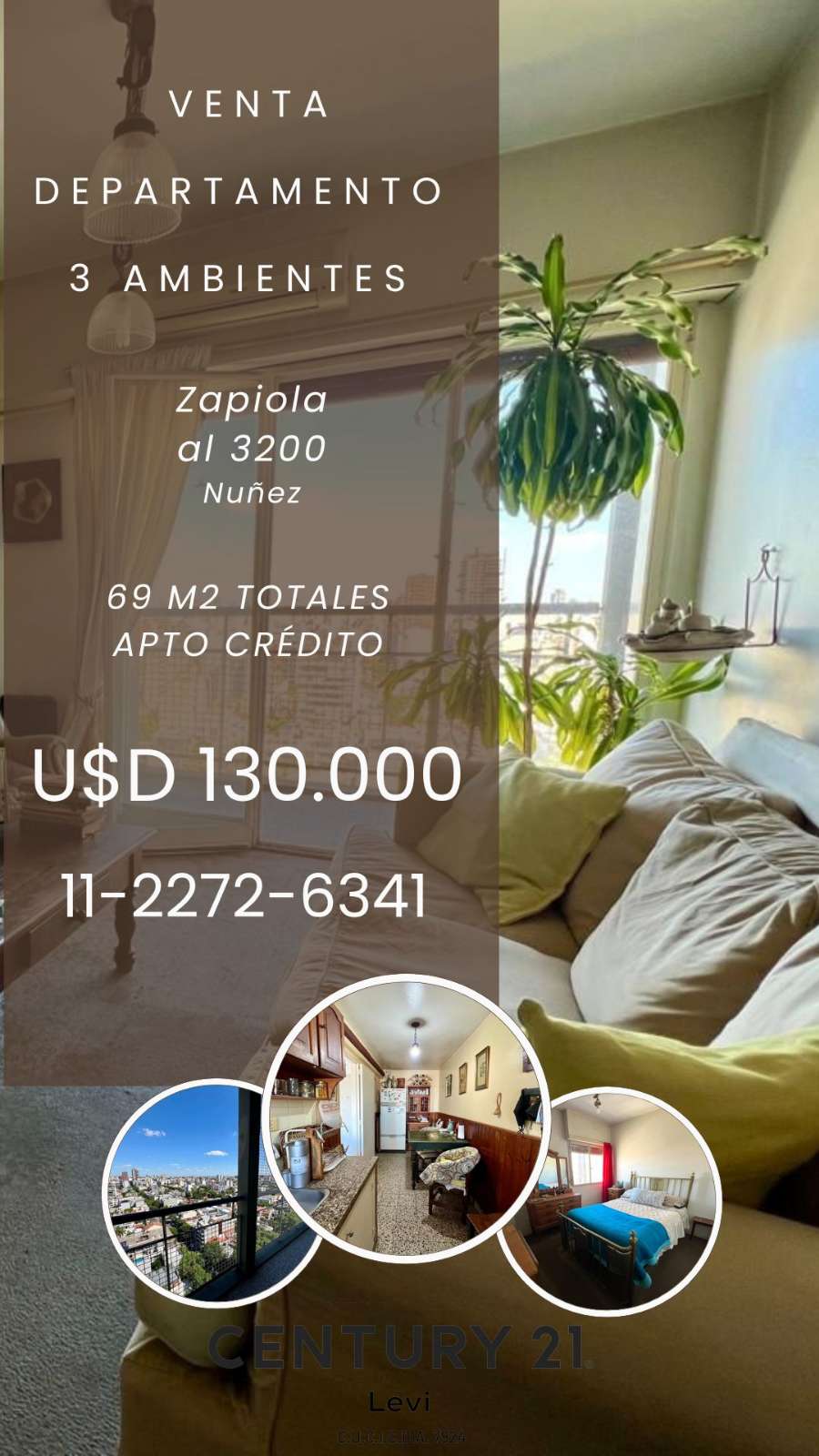 Departamento en Nunez: en Venta · 2 dorm · 3 ambientes · 69 m² de lote - Imagen 1