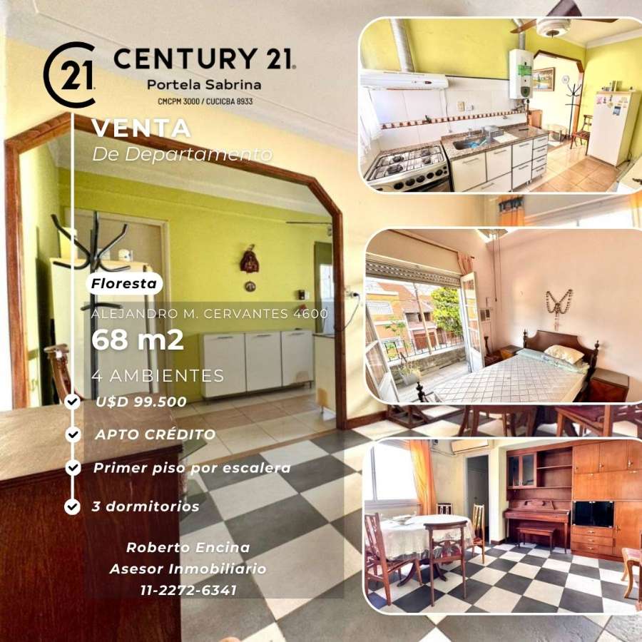 Comprar Departamento en Floresta · 3 dorm · 4 ambientes · 69 m² de lote - Imagen 1