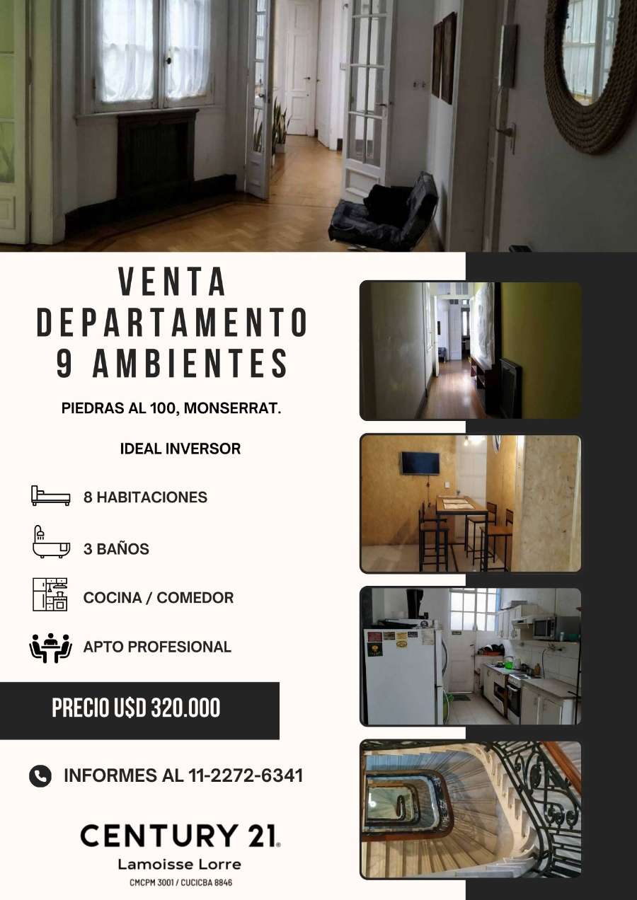 Tu próximo Departamento en Venta en Montserrat · 4 o más dorm · 6 ambientes · 290 m² de lote - Imagen 1