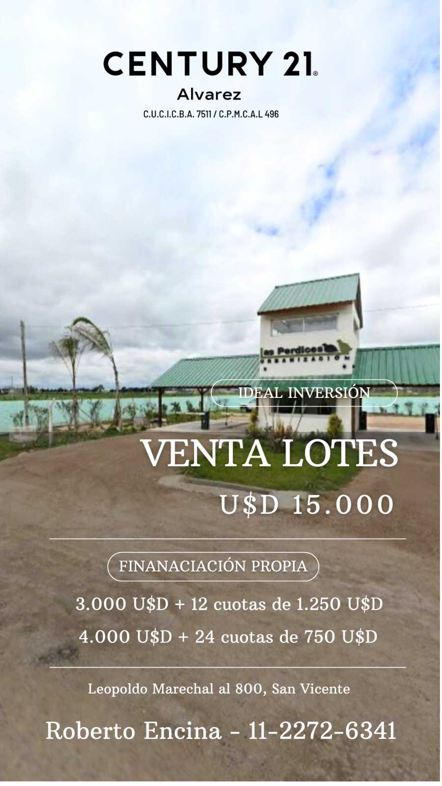 En San Vicente, Terreno en Venta · frente 15 m · largo 42 m · 600 m² de lote - Imagen 1