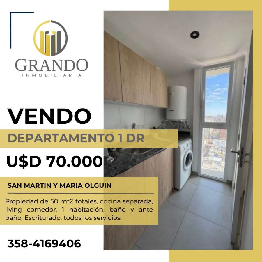Comprar Departamento en Río Cuarto · 1 dorm · 50 m² de lote - Imagen 1