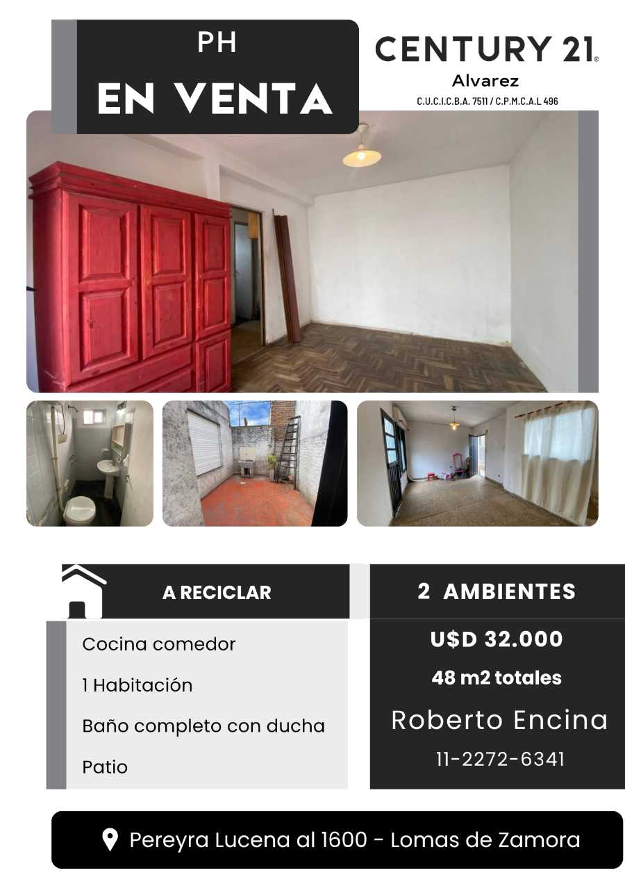 Departamento en Lomas de Zamora: en Venta · 1 dorm · 2 ambientes · 48 m² de lote - Imagen 1