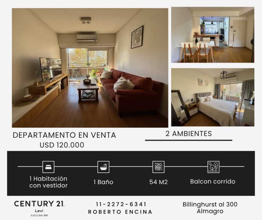 En Almagro, Departamento en Venta · 1 dorm · 2 ambientes · 54 m² de lote - Imagen 1