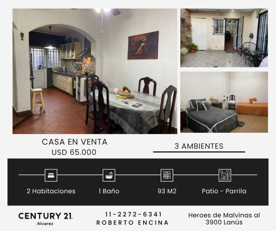 Casa en Lanus para en Venta · 2 dorm · 3 ambientes · 93 m² de lote - Imagen 1