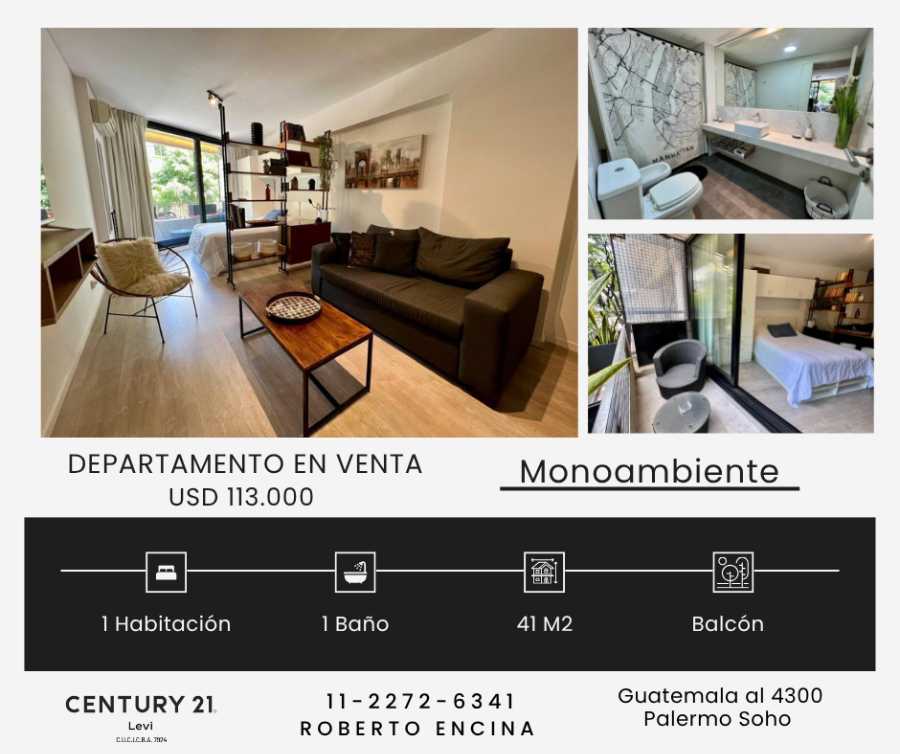 Comprar Departamento en Palermo · 1 dorm · 1 ambientes · 41 m² de lote - Imagen 1
