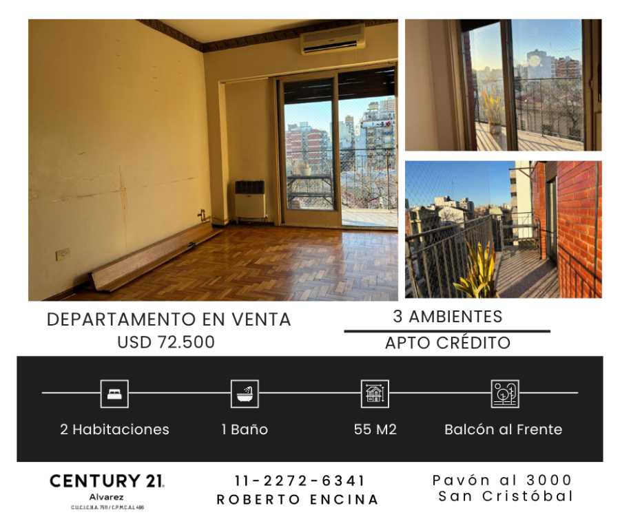 Excelente Departamento en San Cristobal en Venta · 2 dorm · 3 ambientes · 57 m² de lote - Imagen 1