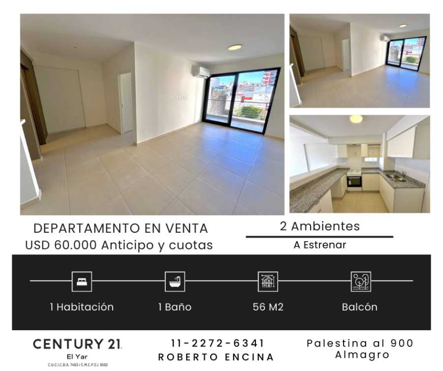 Tu próximo Departamento en Venta en Almagro · 1 dorm · 2 ambientes · 56 m² de lote - Imagen 1