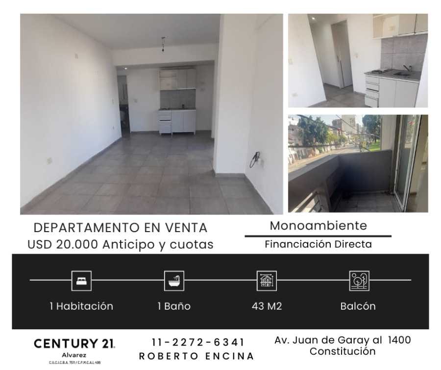 Excelente Departamento en Constitucion en Venta · 1 dorm · 1 ambientes · 43 m² de lote - Imagen 1