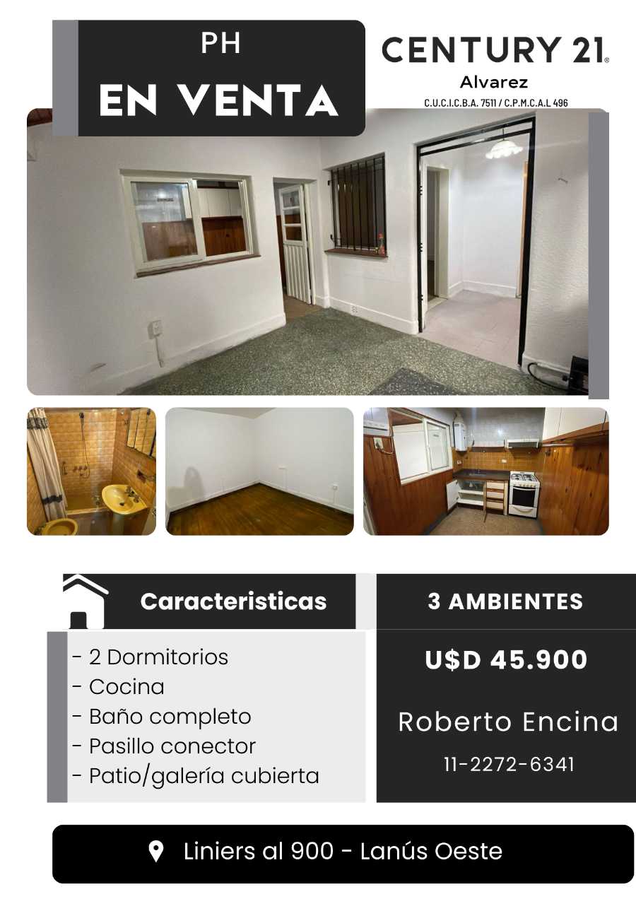 Casa única en Lanus en Venta · 2 dorm · 3 ambientes · 61 m² de lote - Imagen 1