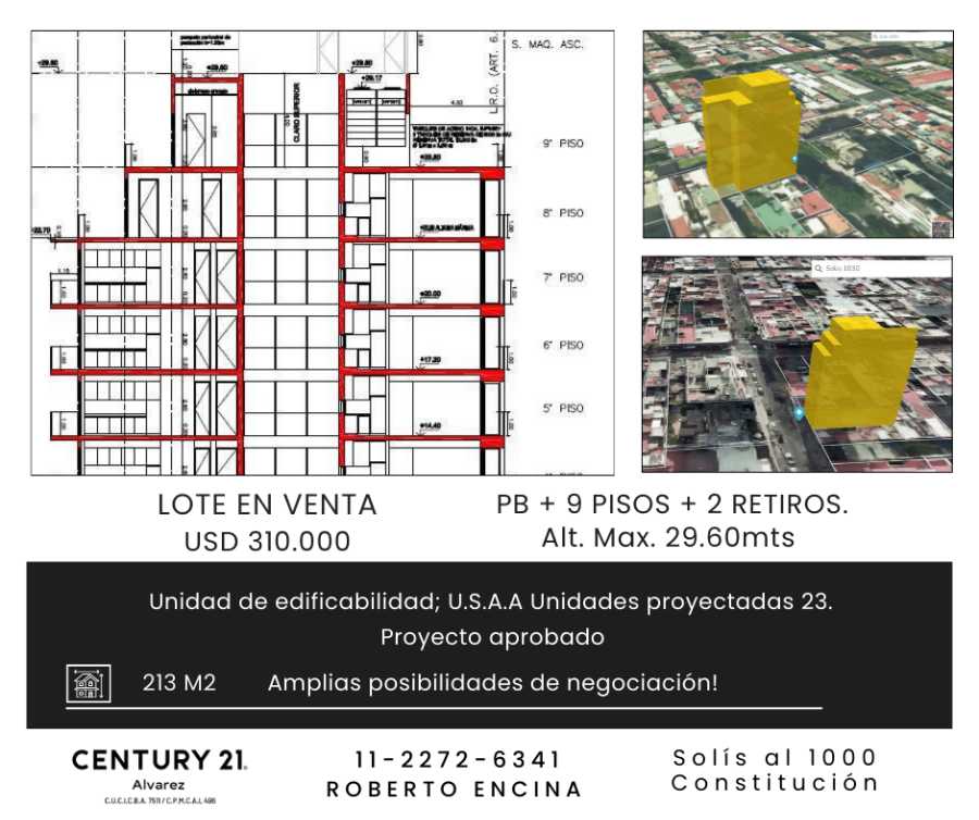 Tu próximo Terreno en Venta en Constitucion · frente 24 m · largo 8 m · 213 m² de lote - Imagen 1
