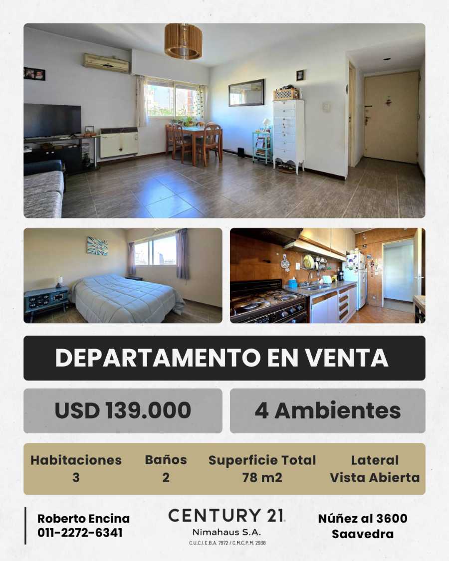 Tu próximo Departamento en Venta en Saavedra · 3 dorm · 4 ambientes · 78 m² de lote - Imagen 1