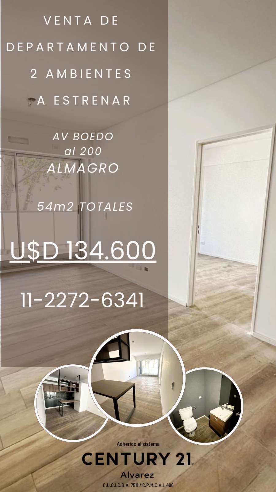 Departamento en Venta en Almagro, · 1 dorm · 2 ambientes · 54 m² de lote - Imagen 1