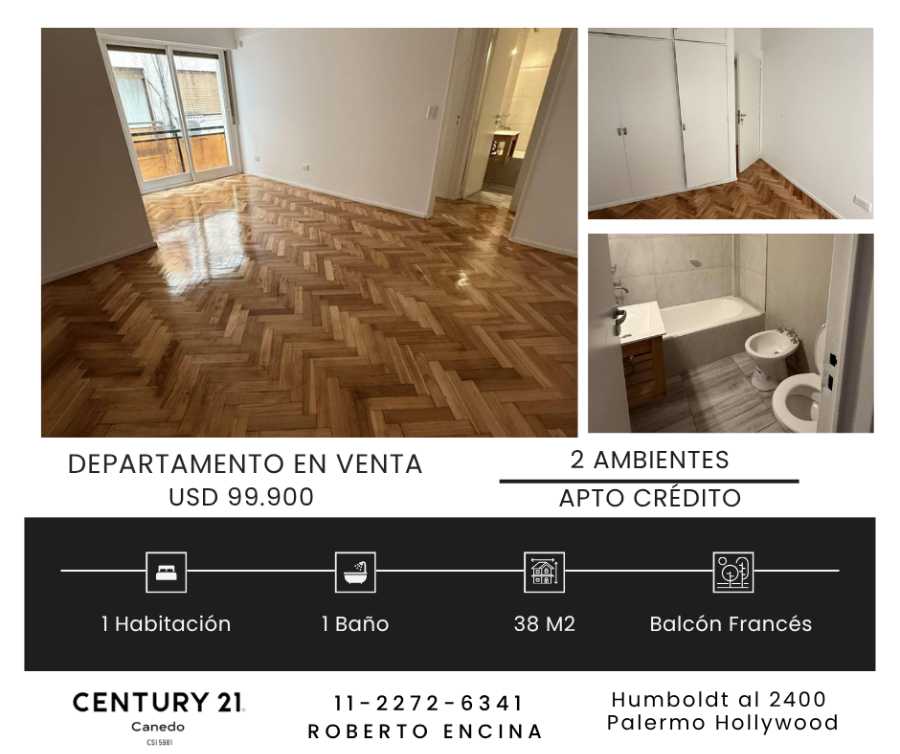 Departamento disponible en Palermo · 1 dorm · 2 ambientes · 38 m² de lote - Imagen 1