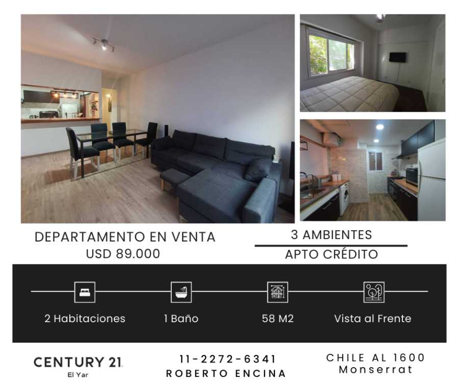 Departamento disponible para la en Venta en Montserrat · 2 dorm · 3 ambientes · 59 m² de lote - Imagen 1