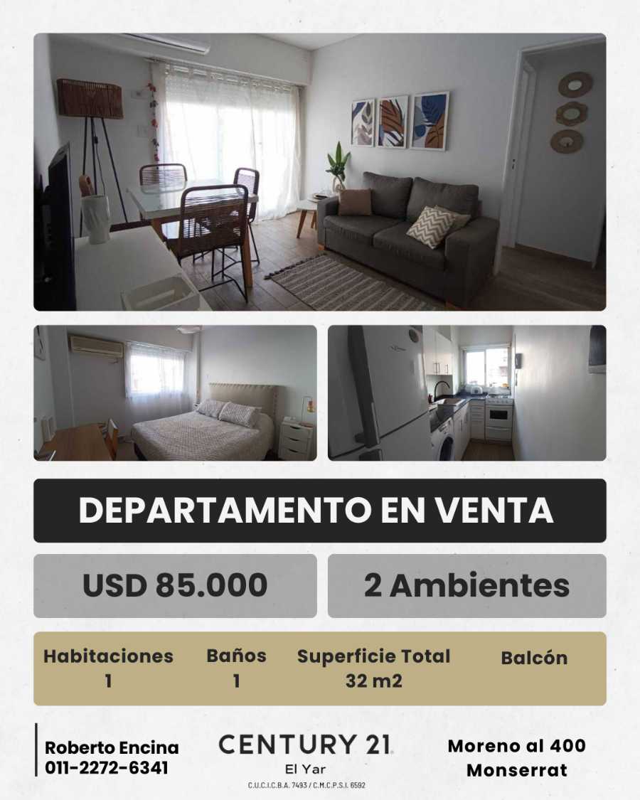 Tu próximo Departamento en Venta en Montserrat · 1 dorm · 2 ambientes · 38 m² de lote - Imagen 1